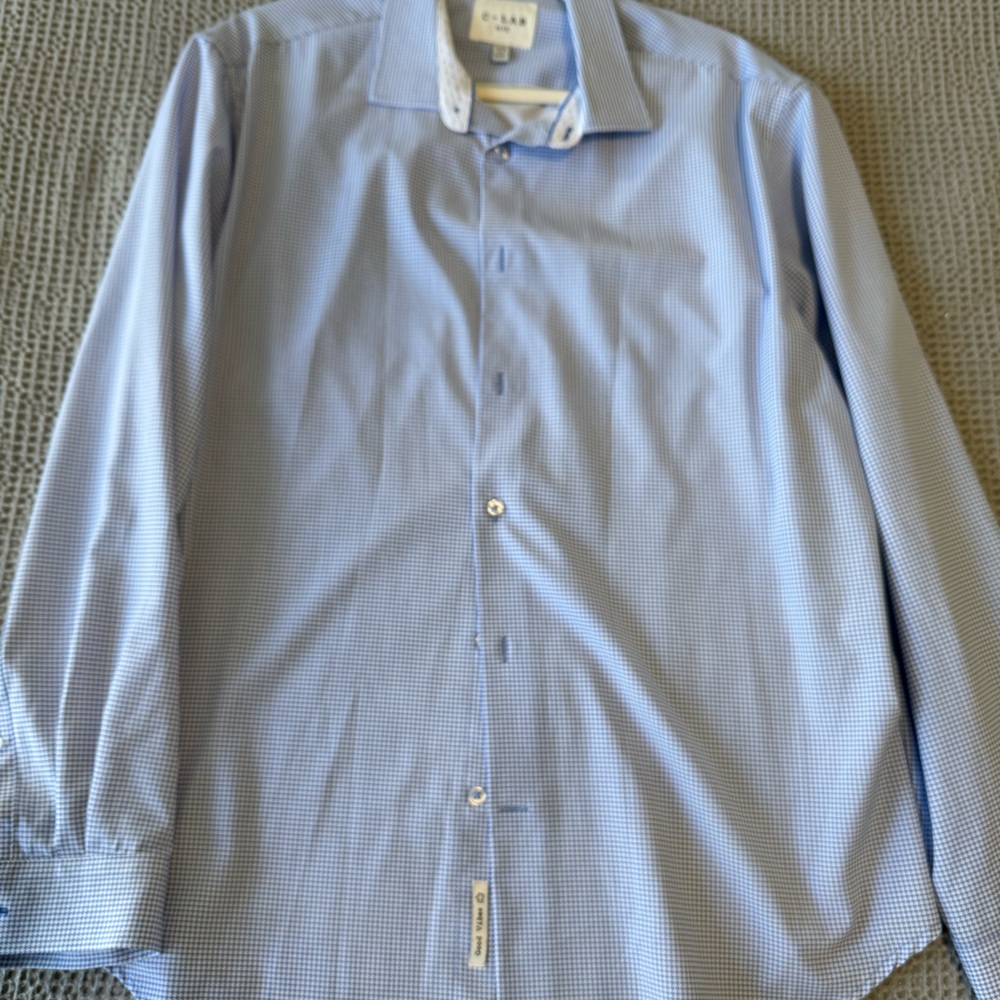 Blue and White Checkered Button-Up Shirt